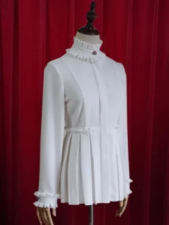 White Lolita Blouse Pleated Chic Cotton Blouse for Women