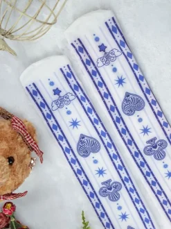 White Lolita Socks Poker Print Cotton Lolita Knee High Socks