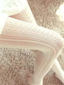 White Lolita Tights Synthetic Sweet Embroidery Printed