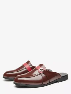 White Mule Loafers Round Toe Buckle Detail Backless Slippers