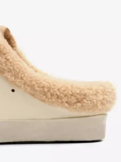 White Mule Sneakers Shearling Round Toe Lace Up Skate Sneakers