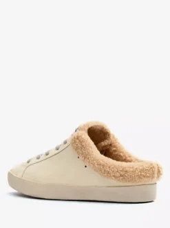 White Mule Sneakers Shearling Round Toe Lace Up Skate Sneakers