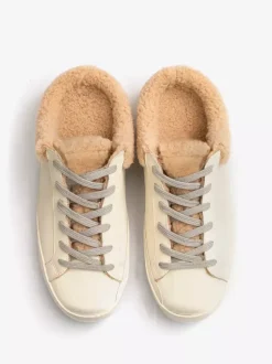 White Mule Sneakers Shearling Round Toe Lace Up Skate Sneakers