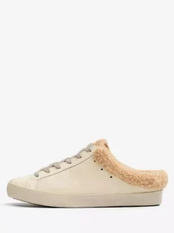 White Mule Sneakers Shearling Round Toe Lace Up Skate Sneakers