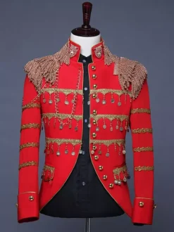White Palace Performing Arts Tassel Sequin Men's Stage Costume Long Sleeves Retro Costumes For Man Burgundy