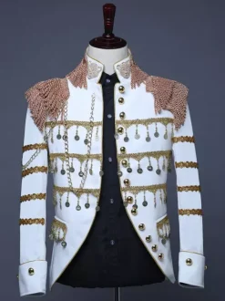White Palace Performing Arts Tassel Sequin Men's Stage Costume Long Sleeves Retro Costumes For Man Burgundy
