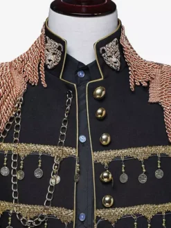 White Palace Performing Arts Tassel Sequin Men's Stage Costume Long Sleeves Retro Costumes For Man Burgundy