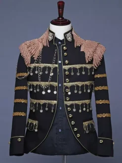 White Palace Performing Arts Tassel Sequin Men's Stage Costume Long Sleeves Retro Costumes For Man Burgundy
