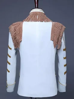 White Palace Performing Arts Tassel Sequin Men's Stage Costume Long Sleeves Retro Costumes For Man Burgundy