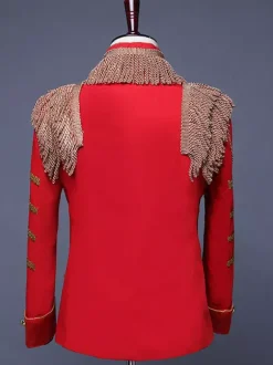 White Palace Performing Arts Tassel Sequin Men's Stage Costume Long Sleeves Retro Costumes For Man Burgundy