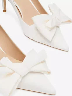 White Prom Shoes Satin Pointed Toe Bow High Heel Wedding Shoes