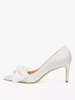White Prom Shoes Satin Pointed Toe Bow High Heel Wedding Shoes