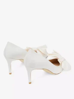 White Prom Shoes Satin Pointed Toe Bow High Heel Wedding Shoes