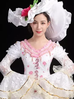 White Retro Costumes Lace Up Polyester Floral Print Marie Antoinette Costume Dress Women's Retro Set Vintage Clothing