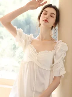 White Retro Empire Waist Dress Costumes Women Marie Antoinette Costume Polyester Shift Dress Vintage Vintage Clothing