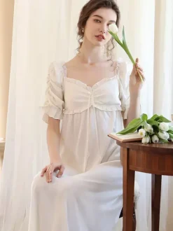 White Retro Empire Waist Dress Costumes Women Marie Antoinette Costume Polyester Shift Dress Vintage Vintage Clothing