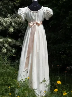 White Retro Empire Waist Dress Women Marie Antoinette Costume Polyester Shift Dress Vintage 18th Century Costume