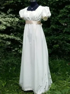 White Retro Empire Waist Dress Women Marie Antoinette Costume Polyester Shift Dress Vintage 18th Century Costume