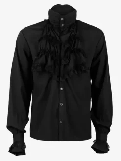 White Retro Steampunk Mens Shirt Long Sleeves High Collar Victorian Renaissance Poet Louses