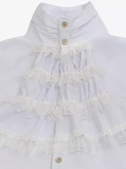 White Retro Steampunk Mens Shirt Long Sleeves High Collar Victorian Renaissance Poet Louses