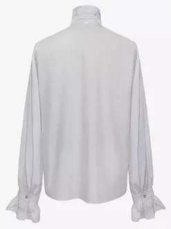 White Retro Steampunk Mens Shirt Long Sleeves High Collar Victorian Renaissance Poet Louses
