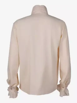 White Retro Steampunk Mens Shirt Long Sleeves High Collar Victorian Renaissance Poet Louses