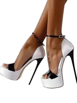 White Sexy Shoes Women Open Toe Platform Sky High Ankle Strap Sandal Shoes High Heel Sandals