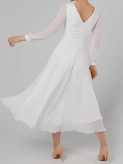 White Simple Causal Wedding Dress A-Line Jewel Neck Long Sleeves Ankle-Length Zipper Chiffon Bridal Gowns Free Customization