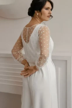 White Simple Wedding Jumpsuit V Neck Long Sleeves Bows Bridal Jumpsuits Free Customization