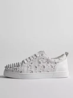 White Skate Sneakers Studed Round Toe Lace Up Sneakers
