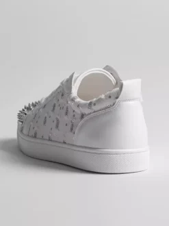 White Skate Sneakers Studed Round Toe Lace Up Sneakers