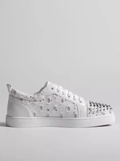 White Skate Sneakers Studed Round Toe Lace Up Sneakers