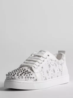White Skate Sneakers Studed Round Toe Lace Up Sneakers