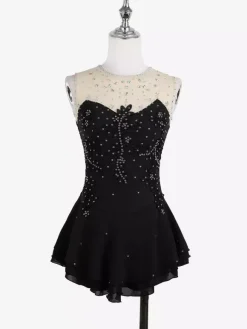 White Skating Dress Sleeveless Beaded Women And Girl Ice Skater Dress