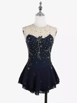 White Skating Dress Sleeveless Beaded Women And Girl Ice Skater Dress