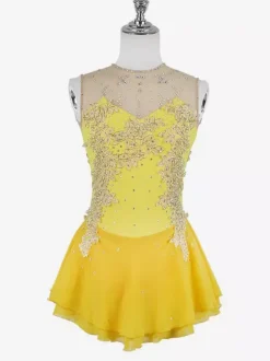 White Skating Dress Sleeveless Beaded Women And Girl Ice Skater Dress