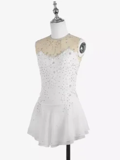 White Skating Dress Sleeveless Beaded Women And Girl Ice Skater Dress