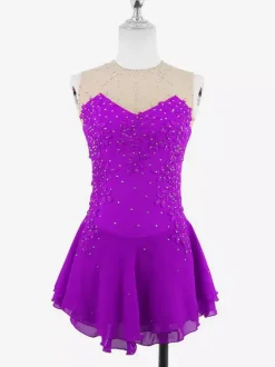 White Skating Dress Sleeveless Beaded Women And Girl Ice Skater Dress