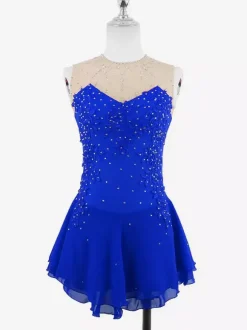 White Skating Dress Sleeveless Beaded Women And Girl Ice Skater Dress