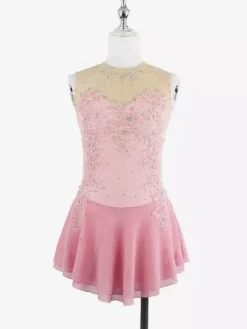 White Skating Dress Sleeveless Beaded Women And Girl Ice Skater Dress
