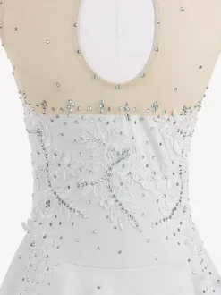 White Skating Dress Sleeveless Beaded Women And Girl Ice Skater Dress