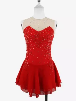 White Skating Dress Sleeveless Beaded Women And Girl Ice Skater Dress