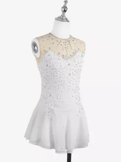 White Skating Dress Sleeveless Beaded Women And Girl Ice Skater Dress