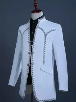 White Vintage Set Retro Polyester Ruffles Color Block Long Sleeves Retro Costumes For Man