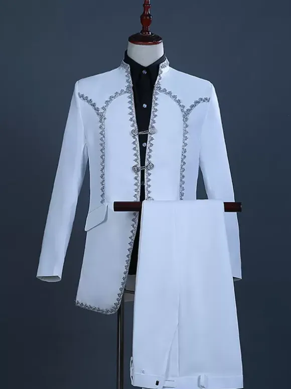White Vintage Set Vintage Polyester Ruffles Long Sleeves Retro Costumes For Man