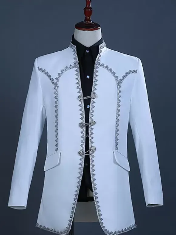 White Vintage Set Vintage Polyester Ruffles Long Sleeves Retro Costumes For Man