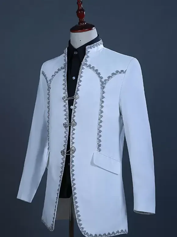 White Vintage Set Vintage Polyester Ruffles Long Sleeves Retro Costumes For Man