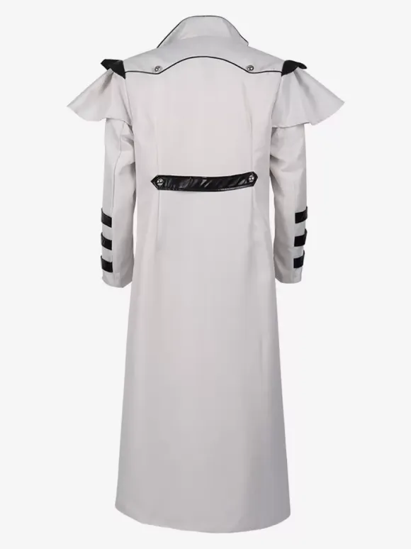 White Vintage Top Retro Grommets Long Sleeves Medieval Palace Banquet Wear Zipper Long Gothic Coat