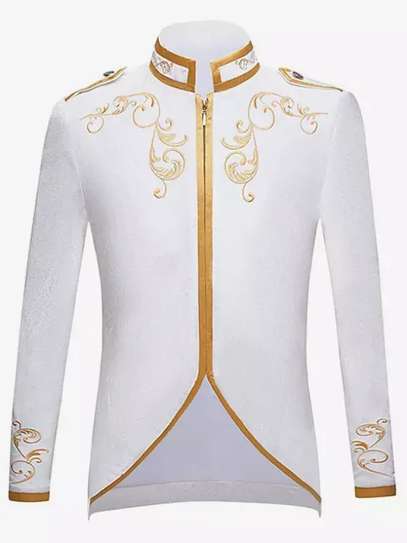White Vintage Top Vintage Polyester Long Sleeves Retro Costumes For Man Burgundy