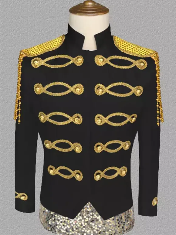 White Vintage Top Vintage Polyester Sequins Chains Long Sleeves Retro Costumes For Man